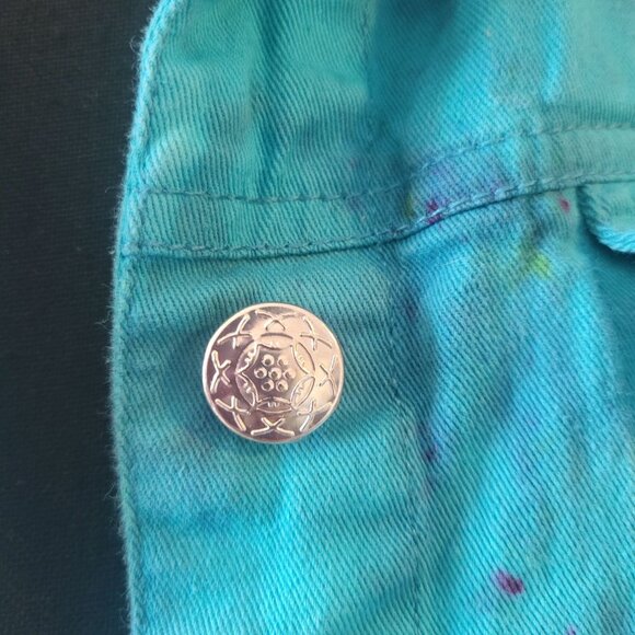 National Vintage Teal Tie Dye Hallowen Grundge Gothic Jean Jacket Size M - Picture 3 of 14